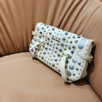 Fendi Handbag Off-White Embellished Leather Gold Hardware