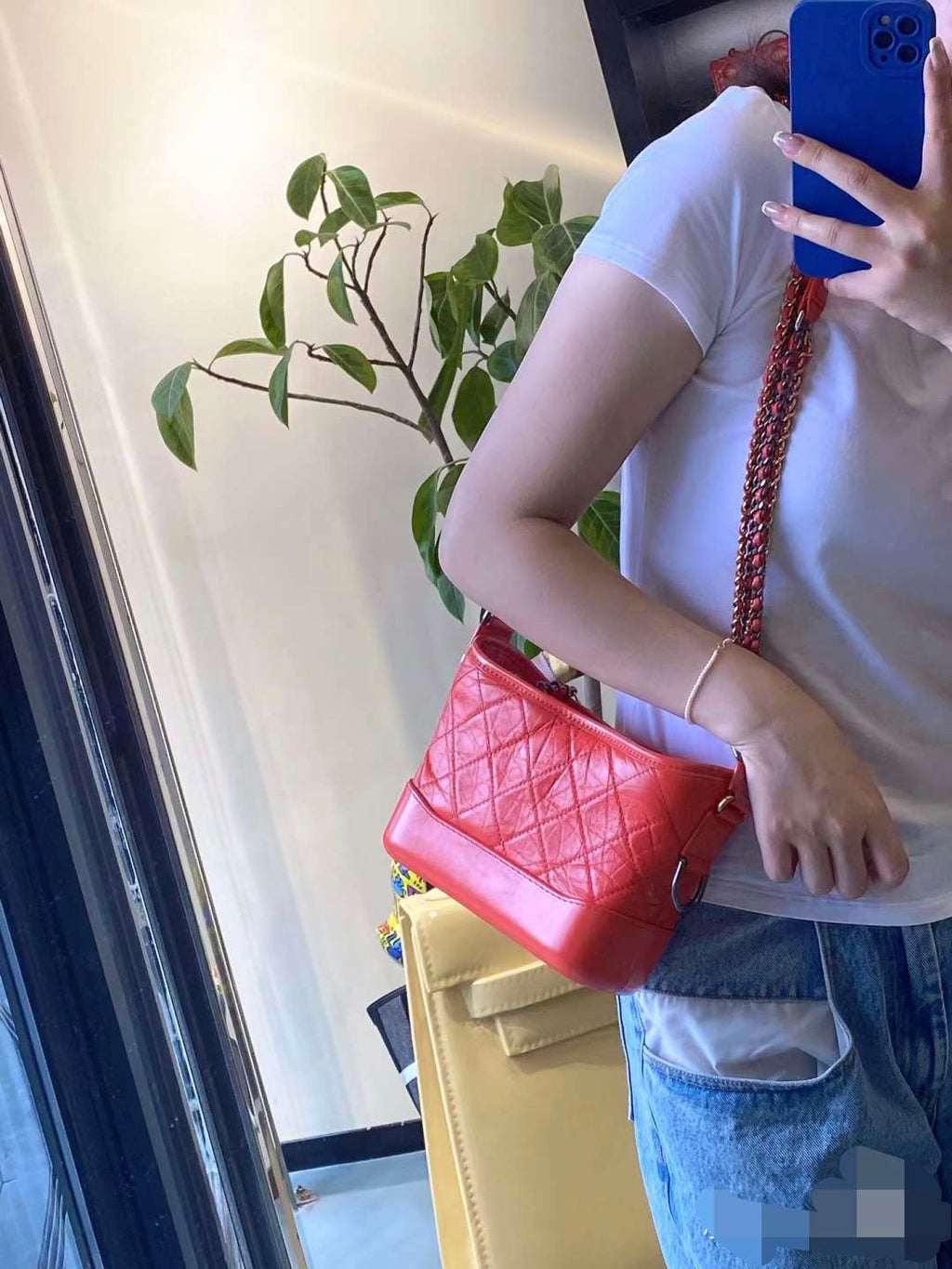 Chanel Gabrielle Hobo Handbag Coral Quilted Leather Gold & Silver Hardware
