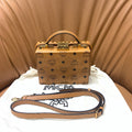 MCM Vanity Case Trunk Bag Cognac Visetos Canvas Gold Hardware