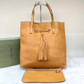 Gucci GG Canvas Tassel Bucket Bag Beige Gold Hardware