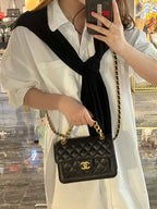 Chanel Classic Square Flap Handbag Black Lambskin Gold Hardware