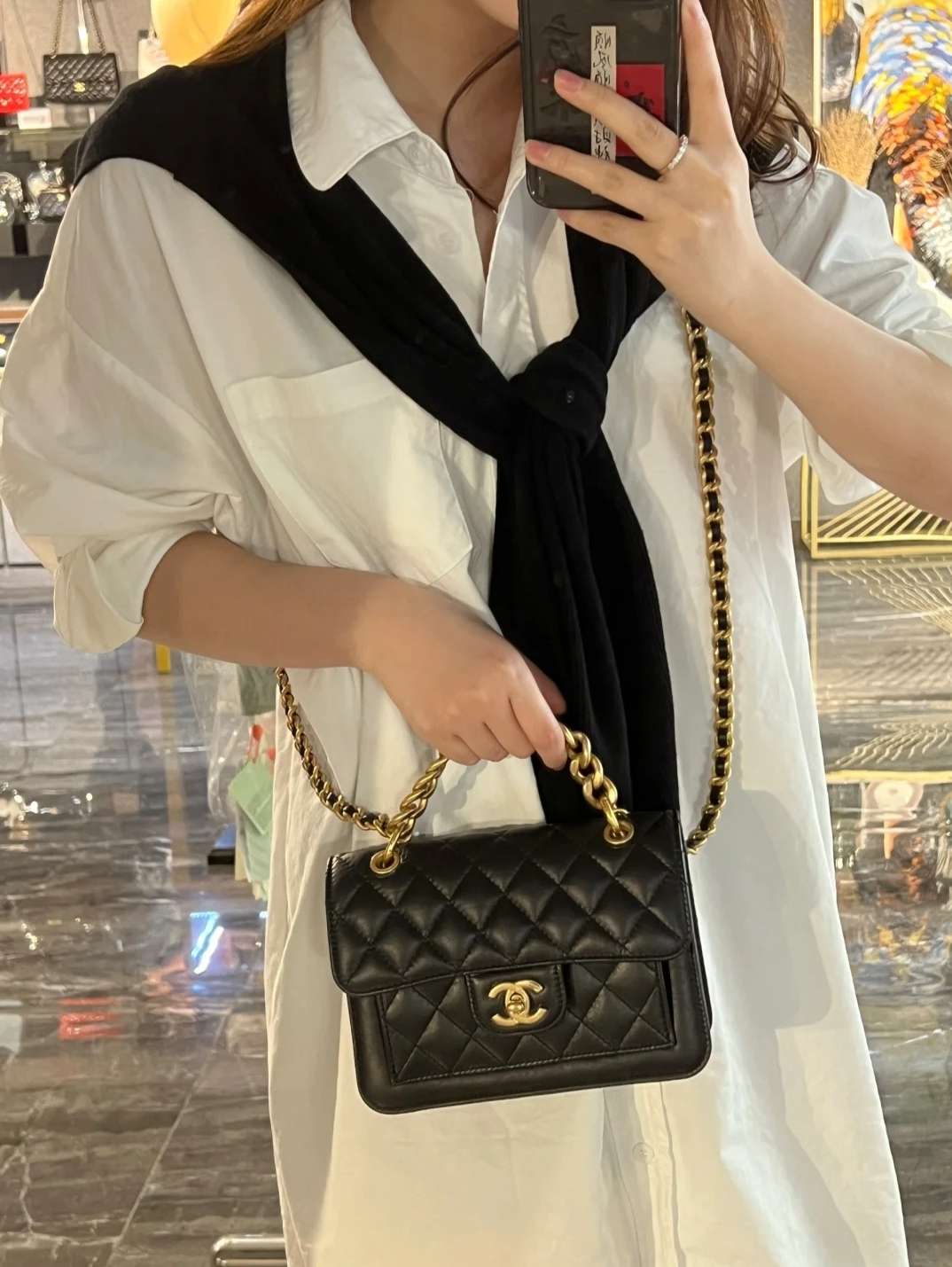 Chanel Classic Square Flap Handbag Black Lambskin Gold Hardware