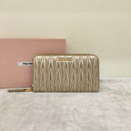 Miu Miu Matelassé Zip-Around Wallet Metallic Champagne Gold Leather Gold Hardware