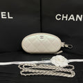 Chanel Quilted Pearlescent Leather Oval Pouch Silver Hardware