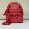 MCM Visetos Rivet Stark Backpack Medium Watermelon Red Gold Hardware