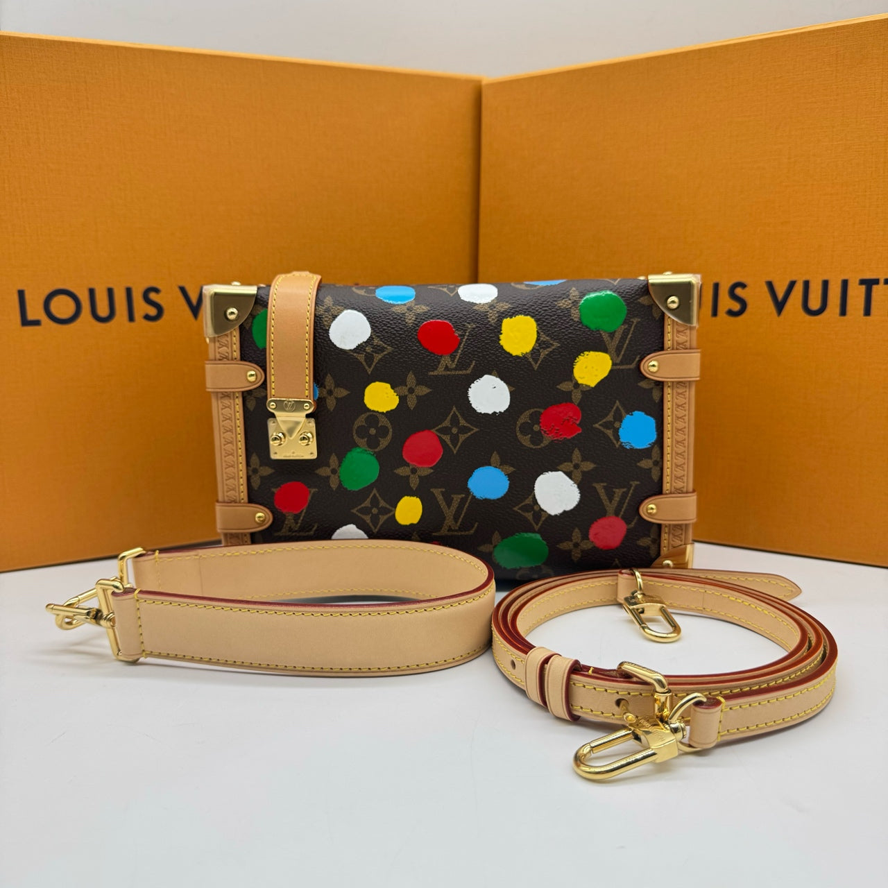 Louis Vuitton Lv X Yk Side Trunk Bag Monogram Canvas Polka Dot Silver Hardware