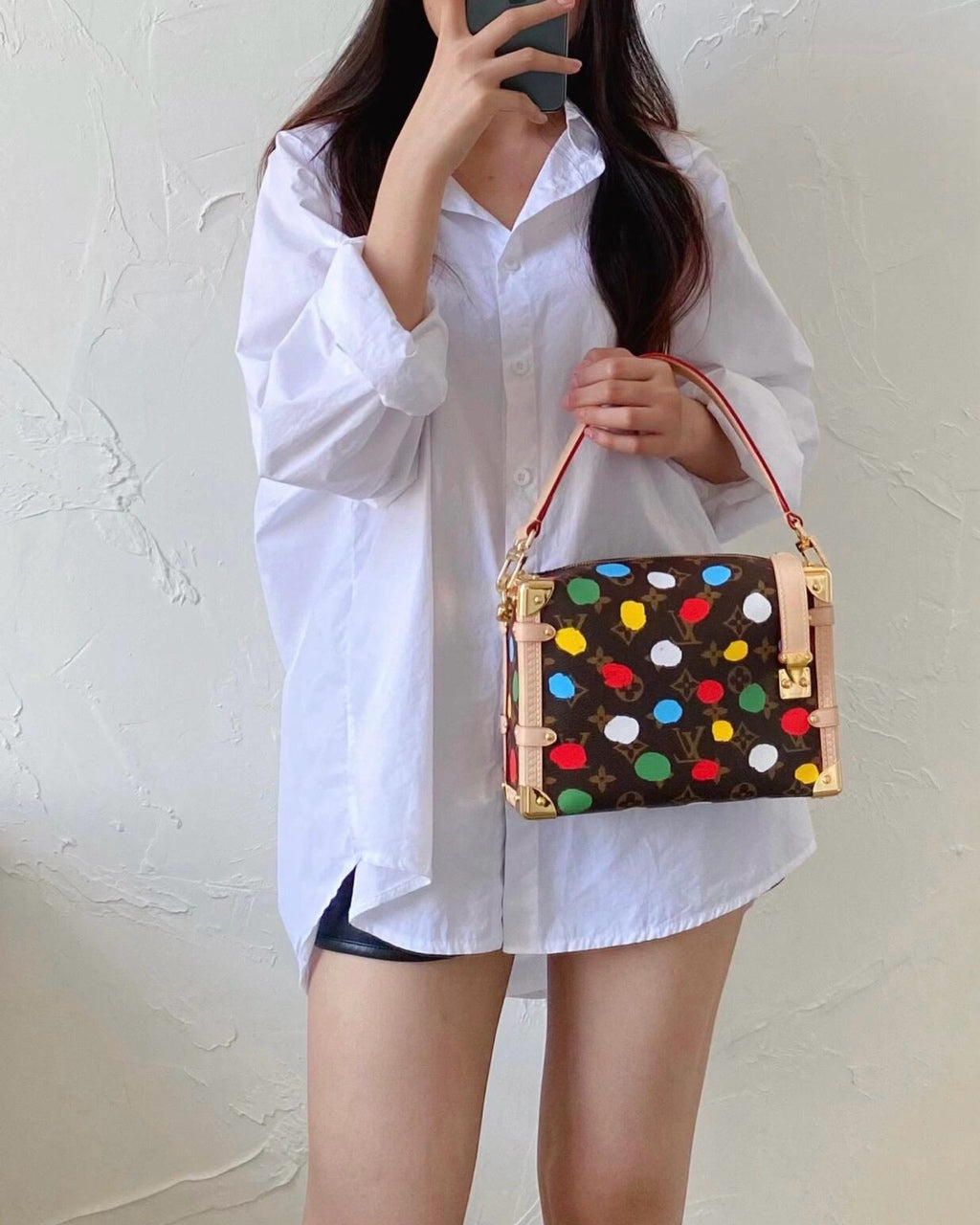 Louis Vuitton Lv X Yk Side Trunk Bag Monogram Canvas Polka Dot Silver Hardware