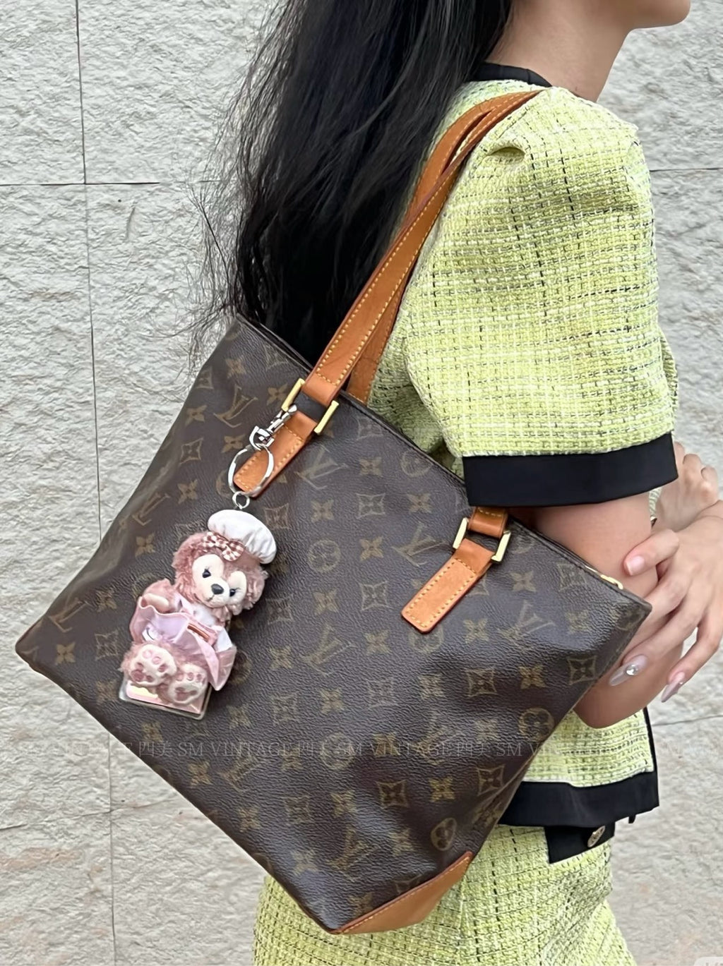Louis Vuitton Damier Ebene Cabas Piano Tote Bag Brown Gold Hardware