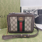 Gucci Ophidia Shoulder Bag GG Supreme Canvas Brown Leather Gold Hardware