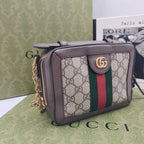 Gucci Ophidia Shoulder Bag GG Supreme Canvas Brown Leather Gold Hardware