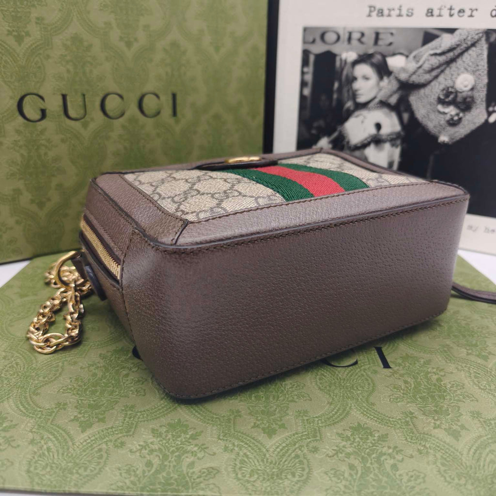 Gucci Ophidia Shoulder Bag GG Supreme Canvas Brown Leather Gold Hardware