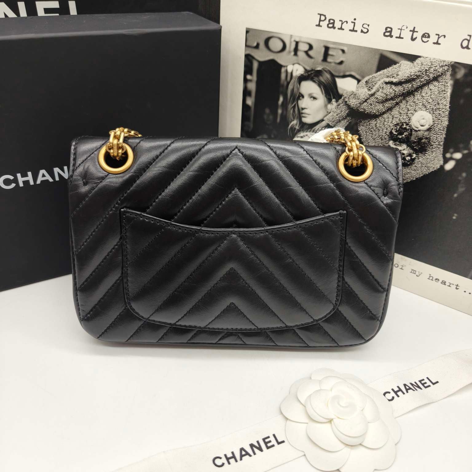 Chanel Reissue Flap Bag Black Chevron Quilted Leather Gold Hardware