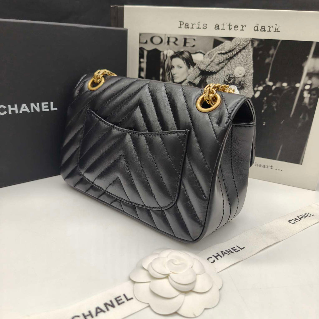 Chanel Reissue Flap Bag Black Chevron Quilted Leather Gold Hardware