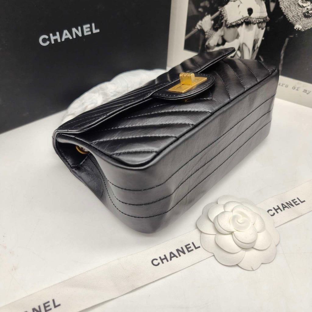 Chanel Reissue Flap Bag Black Chevron Quilted Leather Gold Hardware