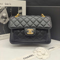 Chanel Classic Square Flap Handbag Black Lambskin Gold Hardware