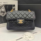Chanel Classic Square Flap Handbag Black Lambskin Gold Hardware