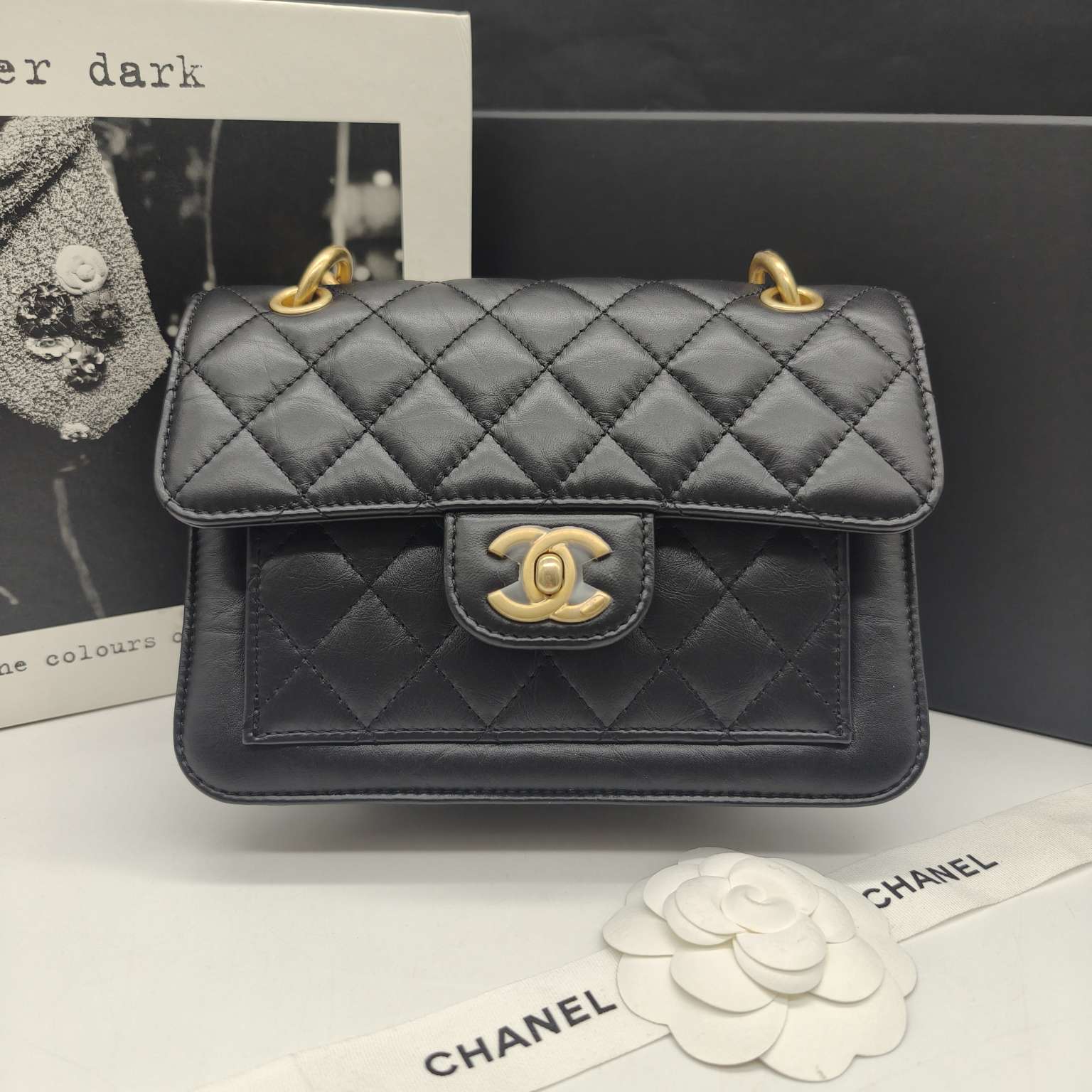 Chanel Classic Square Flap Handbag Black Lambskin Gold Hardware