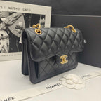 Chanel Classic Square Flap Handbag Black Lambskin Gold Hardware