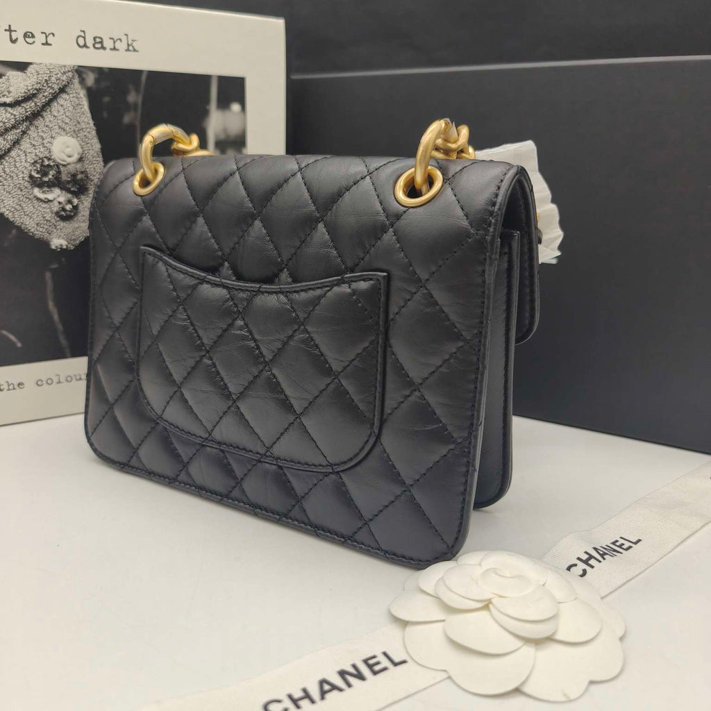 Chanel Classic Square Flap Handbag Black Lambskin Gold Hardware