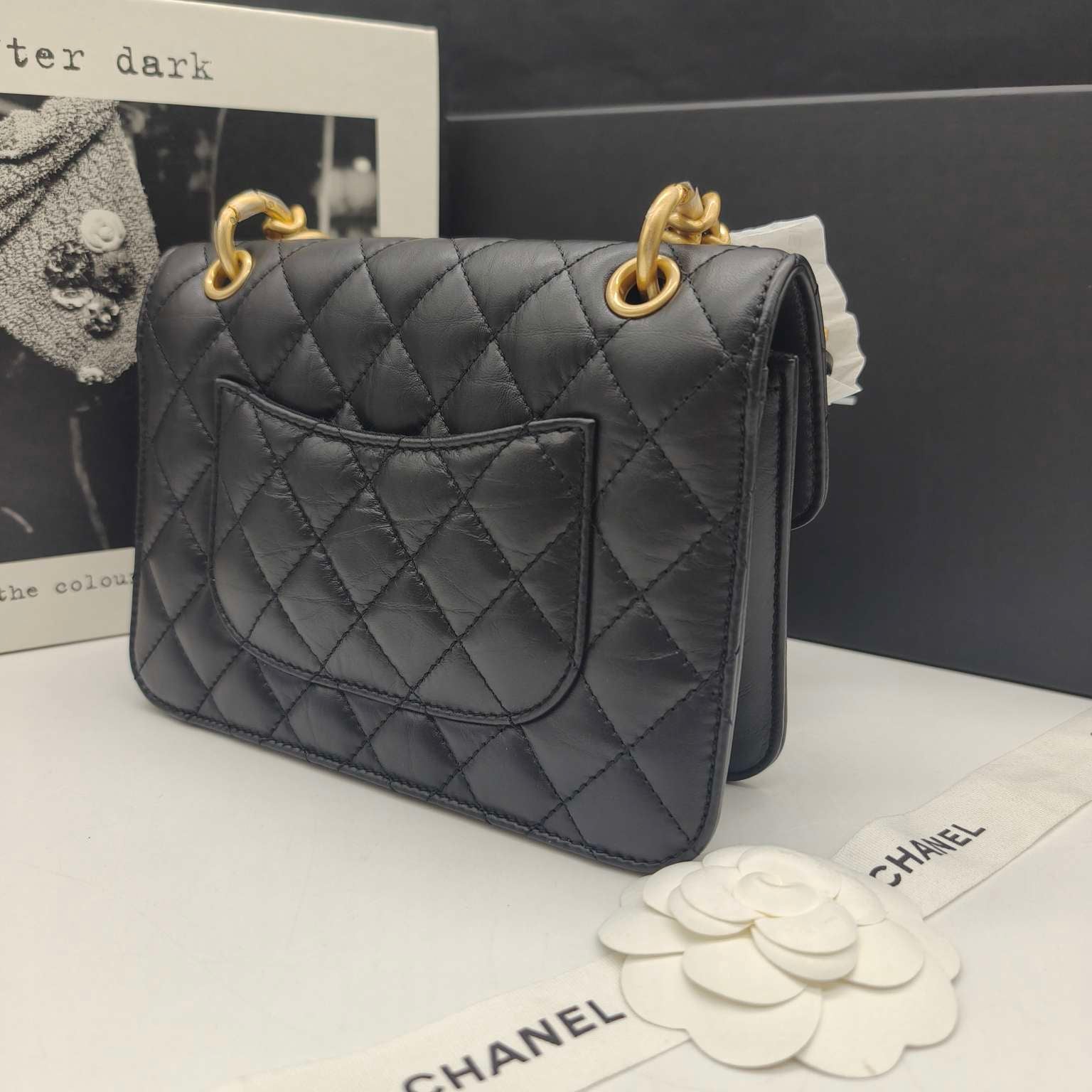 Chanel Classic Square Flap Handbag Black Lambskin Gold Hardware