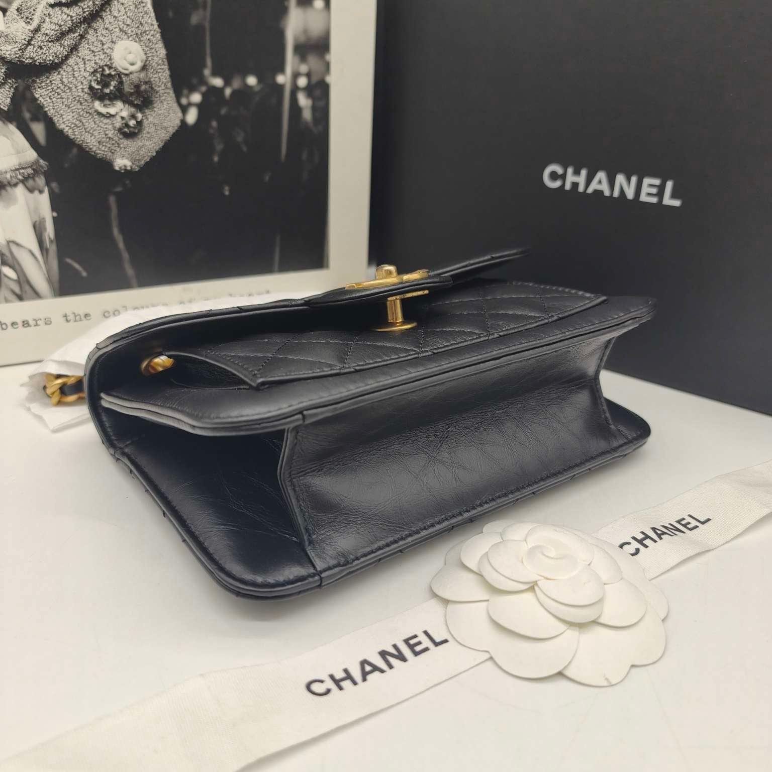 Chanel Classic Square Flap Handbag Black Lambskin Gold Hardware