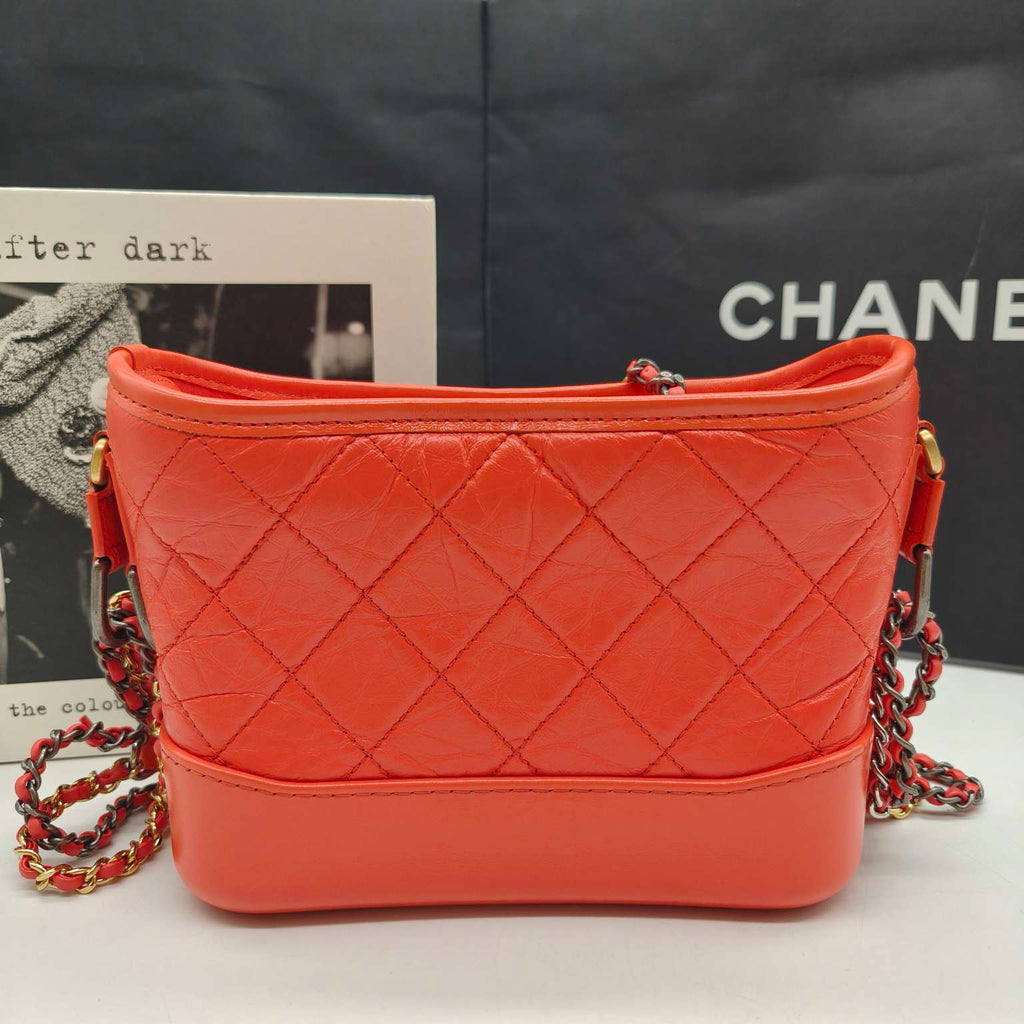 Chanel Gabrielle Hobo Handbag Coral Quilted Leather Gold & Silver Hardware
