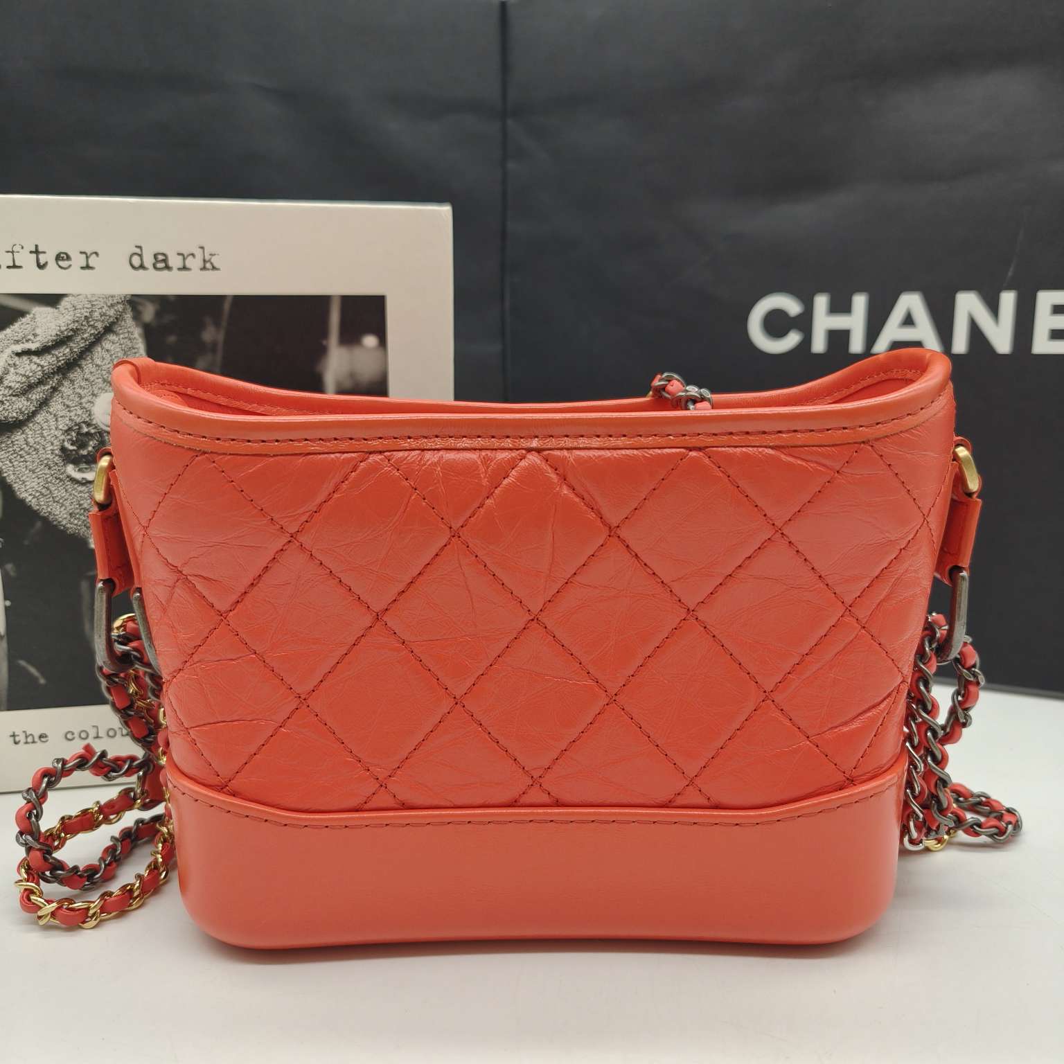 Chanel Gabrielle Hobo Handbag Coral Quilted Leather Gold & Silver Hardware
