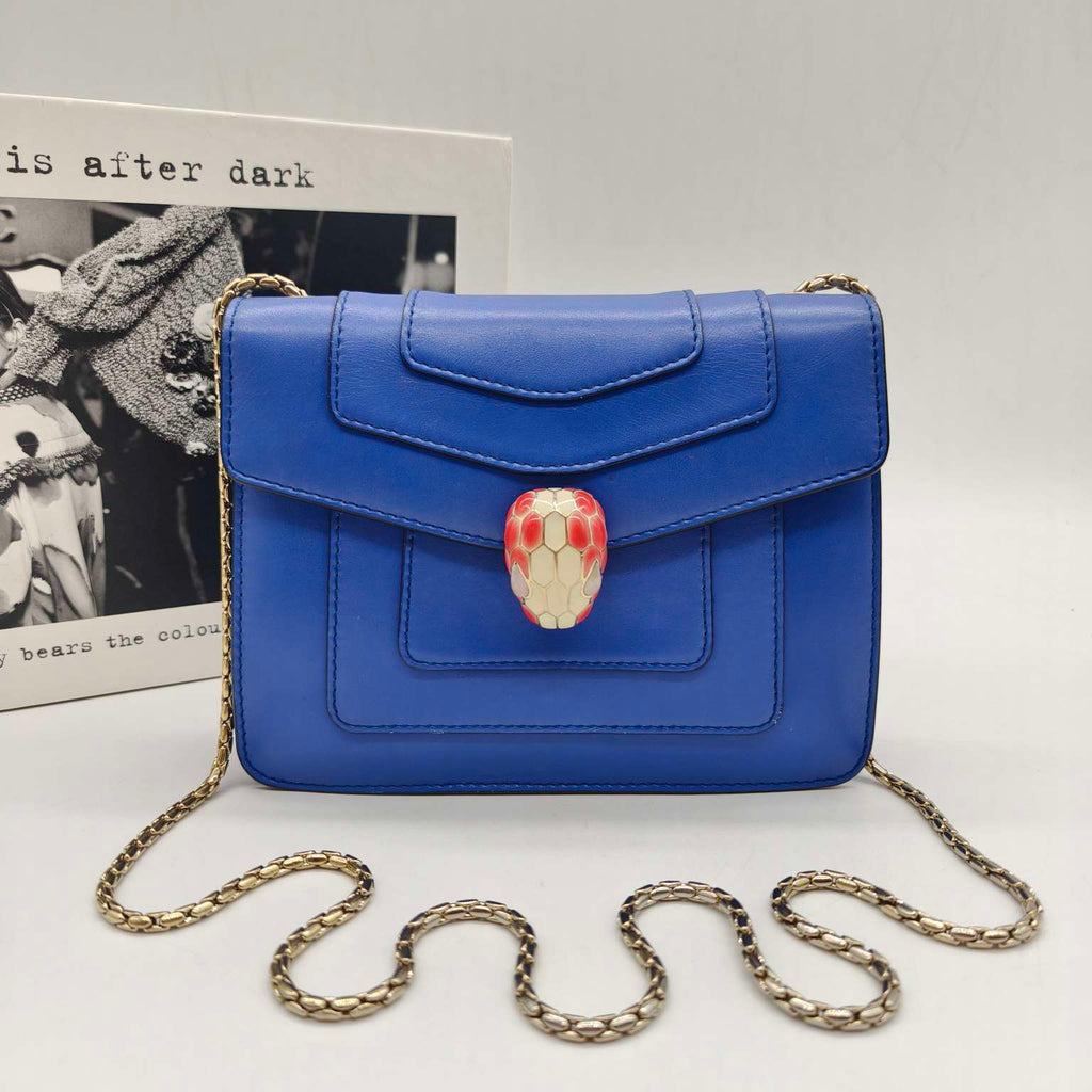 Bvlgari Serpenti Forever Shoulder Bag Royal Blue Leather Gold Hardware