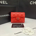 Chanel Quilted Leather Compact Wallet Orange-Red Gold Hardware