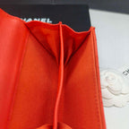 Chanel Quilted Leather Compact Wallet Orange-Red Gold Hardware