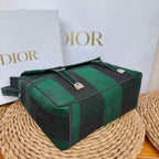 Dior Camp Messenger Bag Gingham Embroidery Green Black Silver Hardware