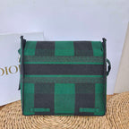 Dior Camp Messenger Bag Gingham Embroidery Green Black Silver Hardware