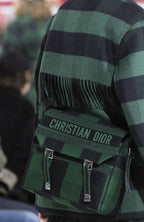 Dior Camp Messenger Bag Gingham Embroidery Green Black Silver Hardware