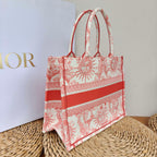 Dior Book Tote Medium Jouy Soleil Canvas Coral Orange Silver Hardware