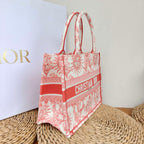 Dior Book Tote Medium Jouy Soleil Canvas Coral Orange Silver Hardware