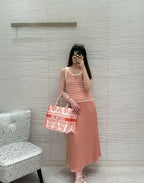 Dior Book Tote Medium Jouy Soleil Canvas Coral Orange Silver Hardware