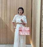 Dior Book Tote Medium Jouy Soleil Canvas Coral Orange Silver Hardware