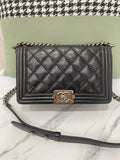 Chanel Boy Shoulder Bag Black Leather Antique Silver Hardware