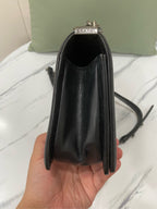 Chanel Boy Shoulder Bag Black Leather Antique Silver Hardware