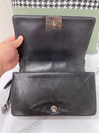 Chanel Boy Shoulder Bag Black Leather Antique Silver Hardware