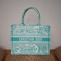 Dior Book Tote Medium Animal Collection Tiger Mint Green Silver Hardware