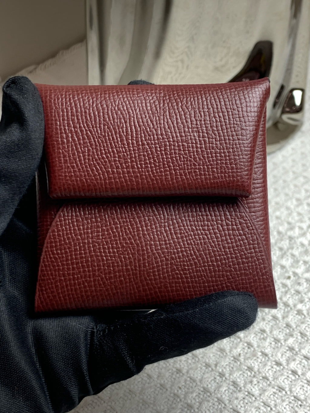Hermes Bastia Coin Purse Burgundy Epsom Leather Gold Hardware