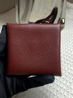 Hermes Bastia Coin Purse Burgundy Epsom Leather Gold Hardware