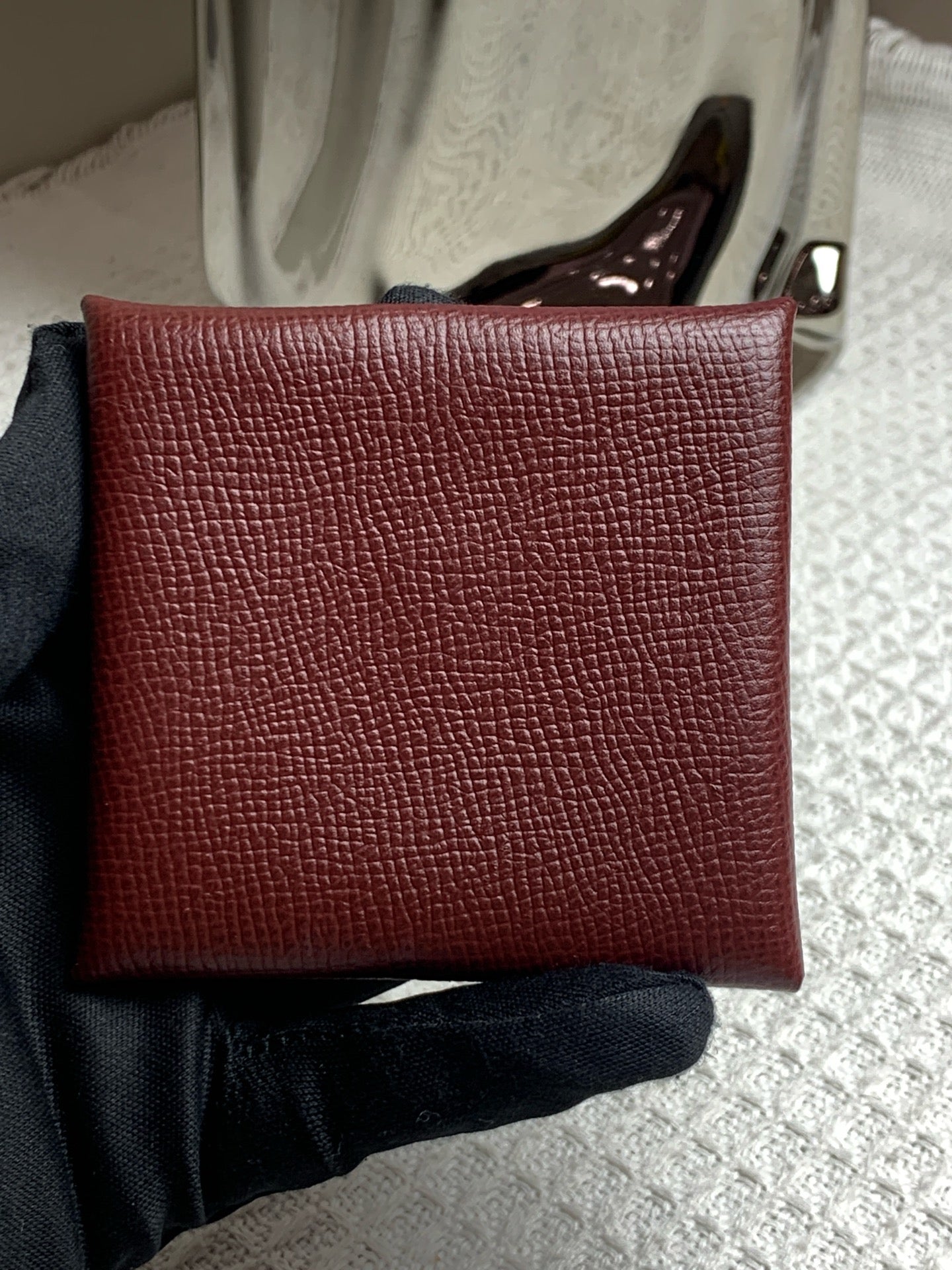 Hermes Bastia Coin Purse Burgundy Epsom Leather Gold Hardware