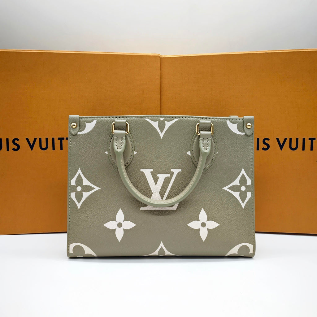 Louis Vuitton Monogram Empreinte Onthego PM Tote Bag Avocado Green Gold Hardware