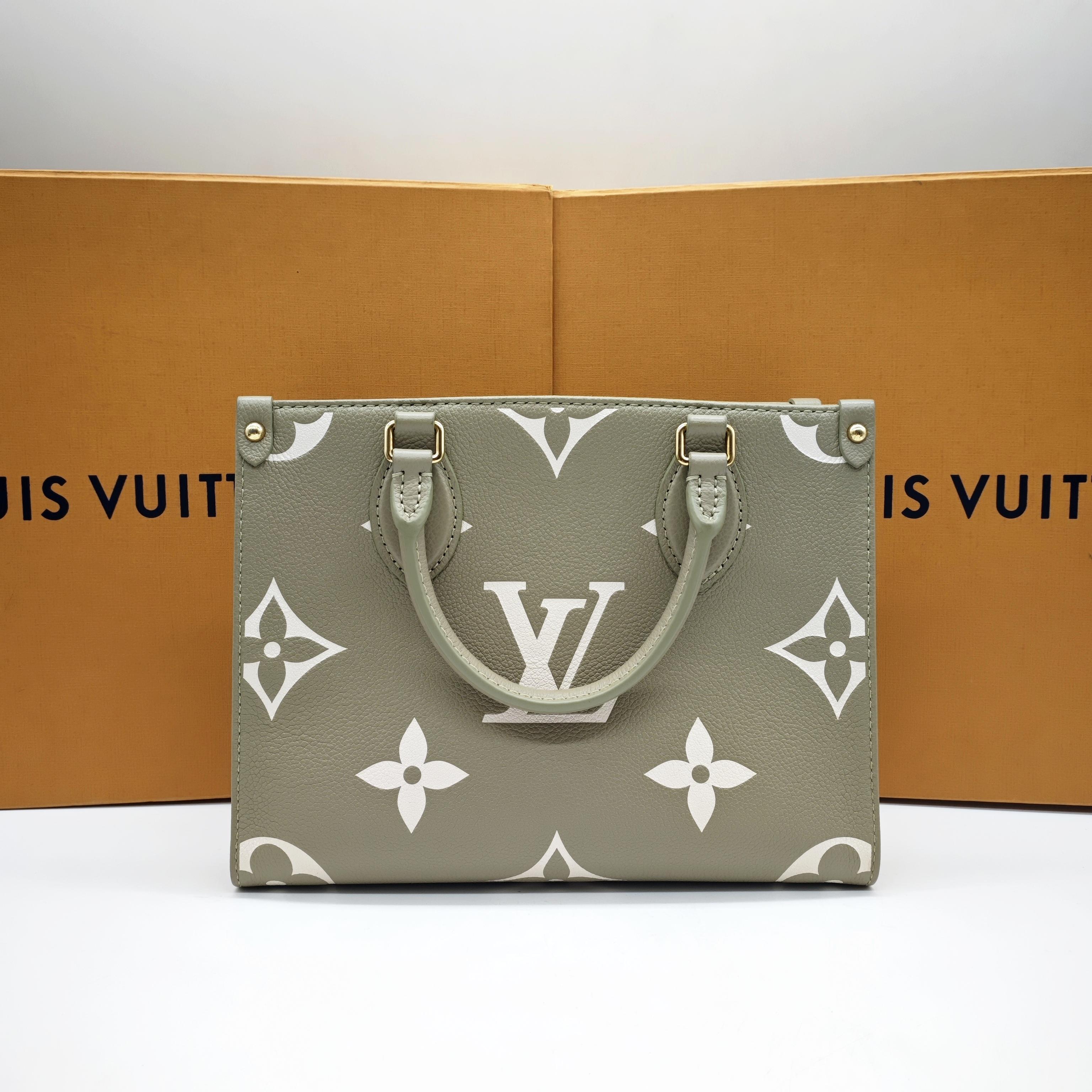 Louis Vuitton Monogram Empreinte Onthego PM Tote Bag Avocado Green Gold Hardware