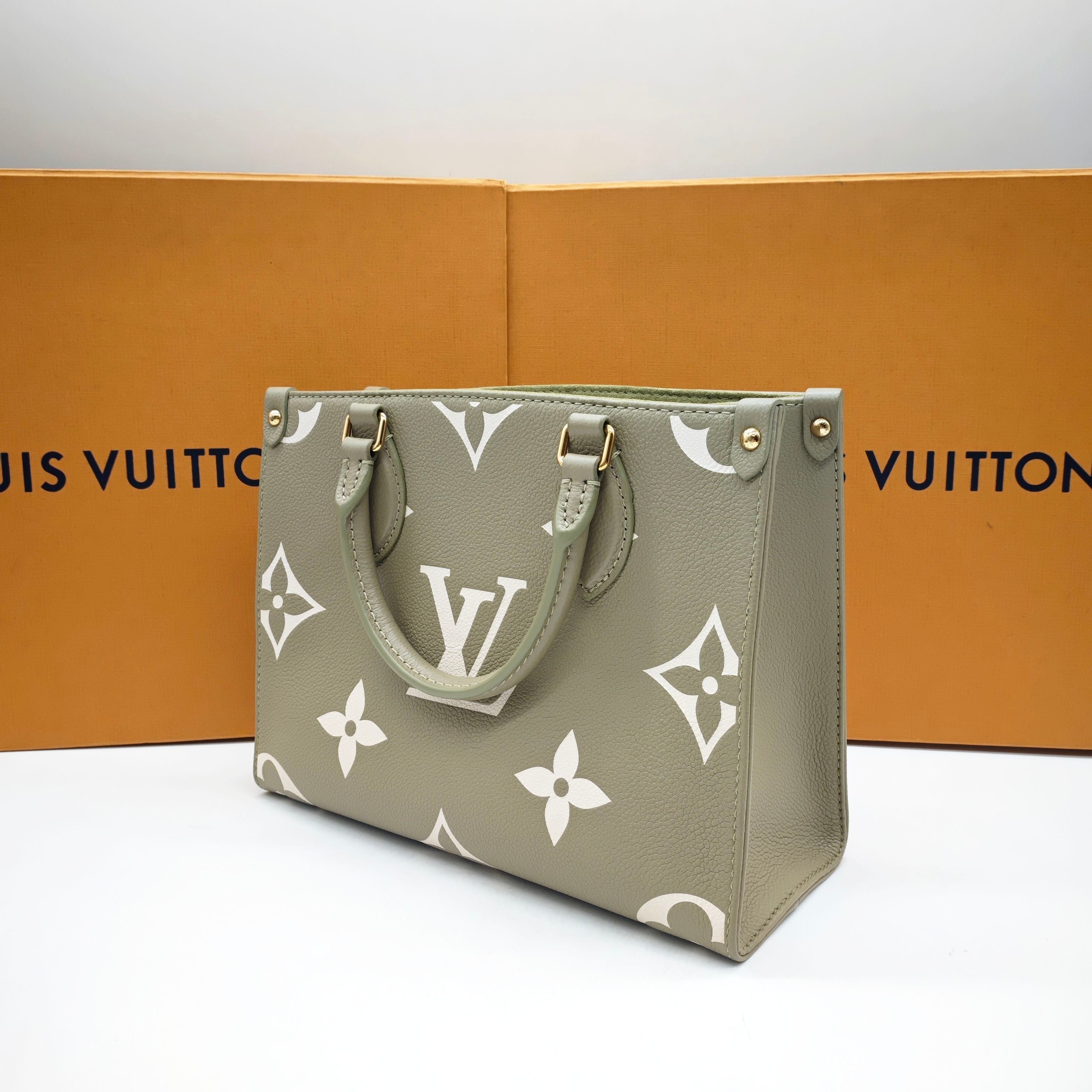 Louis Vuitton Monogram Empreinte Onthego PM Tote Bag Avocado Green Gold Hardware