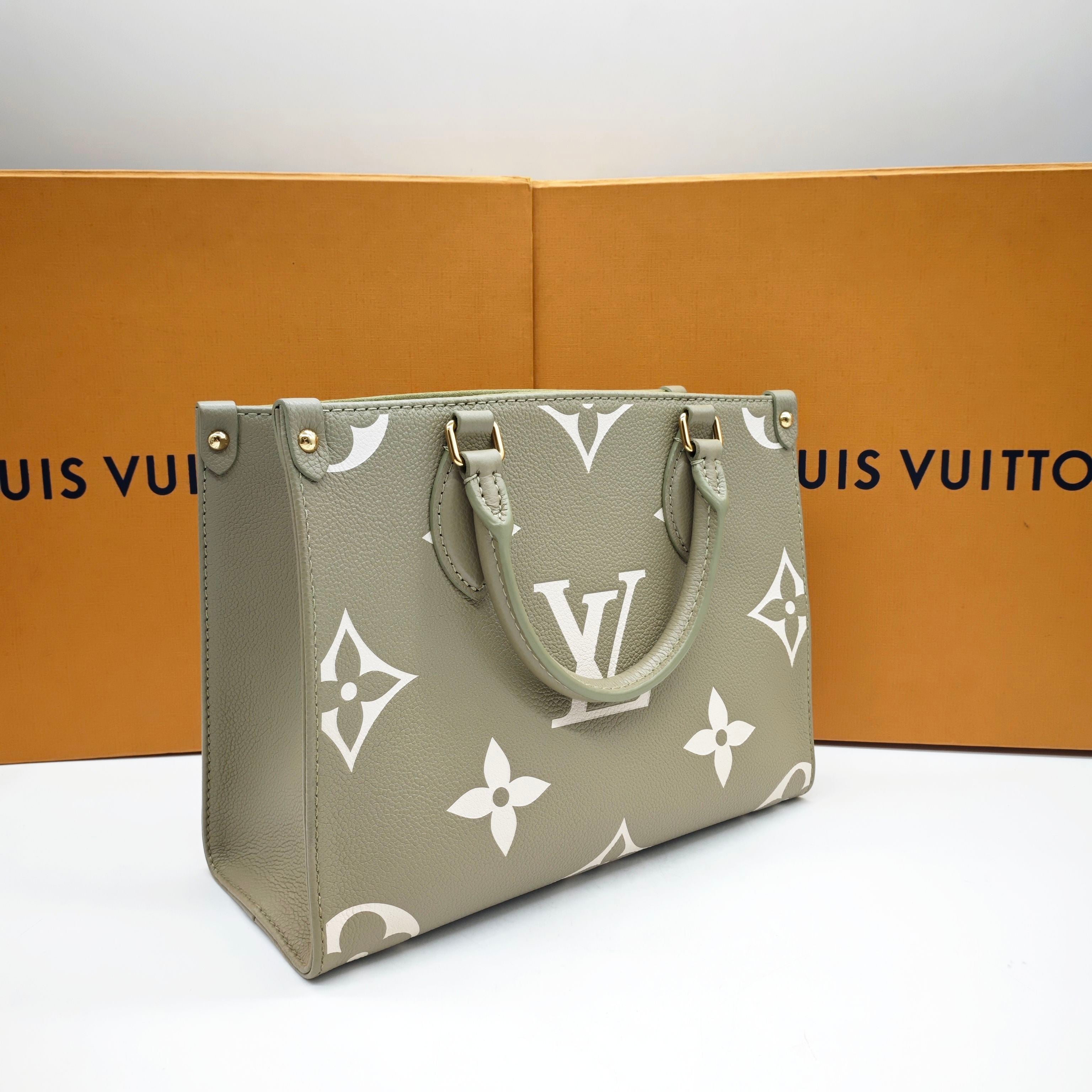 Louis Vuitton Monogram Empreinte Onthego PM Tote Bag Avocado Green Gold Hardware
