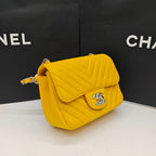 Chanel Chevron Quilted Caviar Flap Bag Yellow Silver Hardware