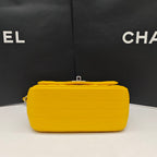 Chanel Chevron Quilted Caviar Flap Bag Yellow Silver Hardware